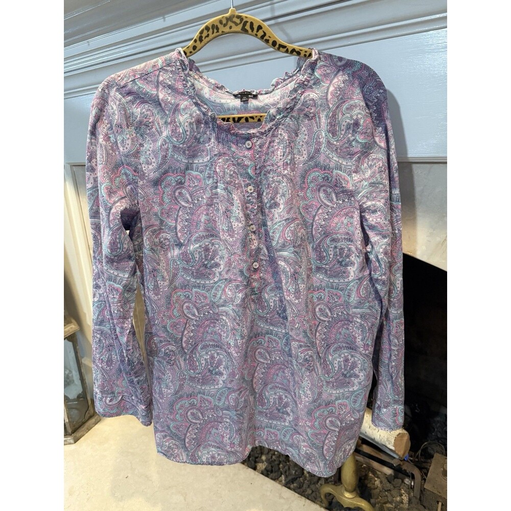 Talbots XL Long-Sleeve Paisley Button-Down Shirt in Purple, Pink & Green cotton